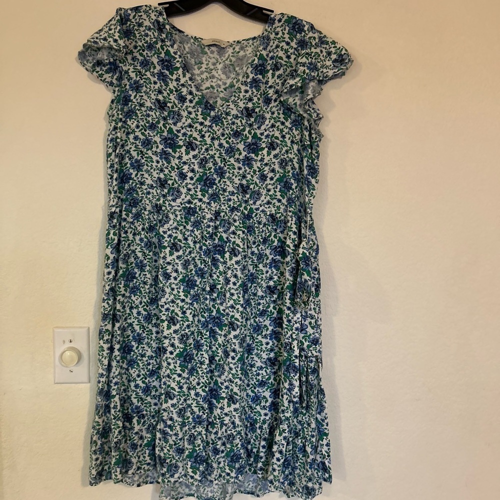 Pigalle Medium dainty Cottage core Floral Blue and Green Dress